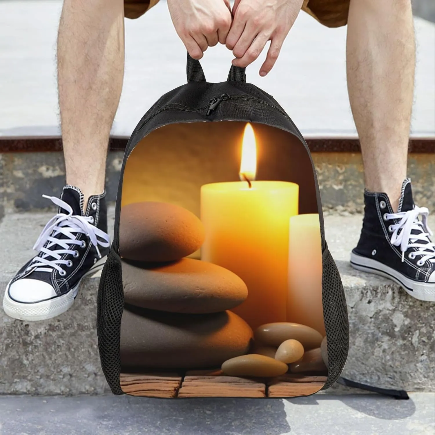 Laptop Backpack for Men Women Carry On Backpack Candles and Stone Backpack Lightweight Travel Bag Casual Daypack