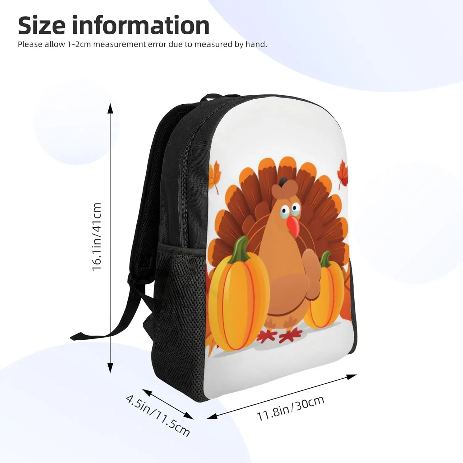Laptop Backpack for Men Women Carry On Backpack Happy Thanksgiving Turkey Pumpkin Backpack Lightweight Travel Bag Casual Daypack