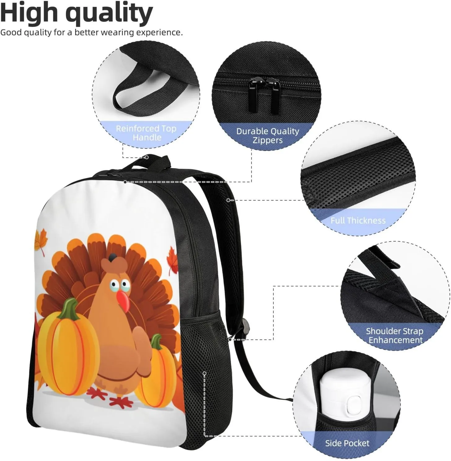 Laptop Backpack for Men Women Carry On Backpack Happy Thanksgiving Turkey Pumpkin Backpack Lightweight Travel Bag Casual Daypack