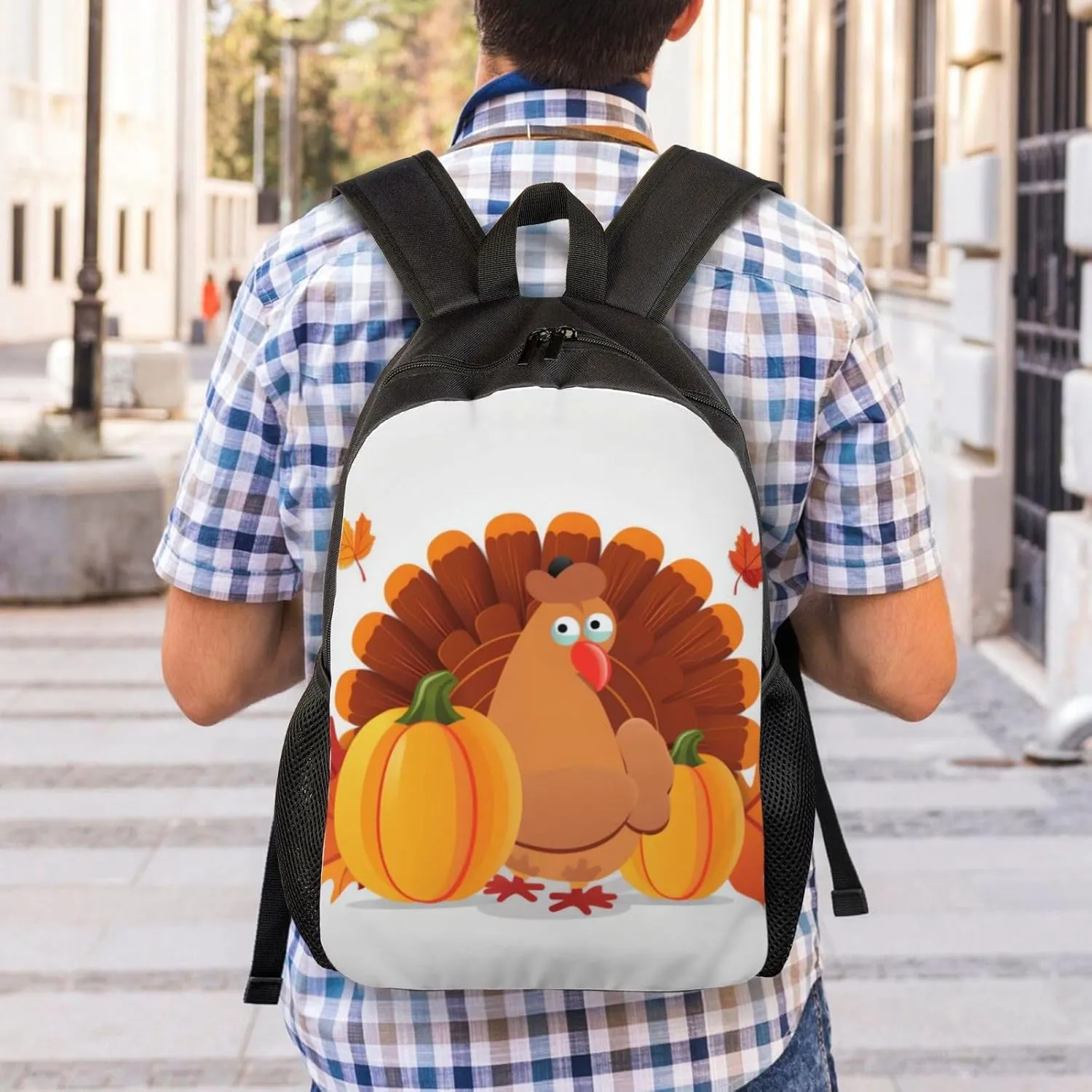 Laptop Backpack for Men Women Carry On Backpack Happy Thanksgiving Turkey Pumpkin Backpack Lightweight Travel Bag Casual Daypack