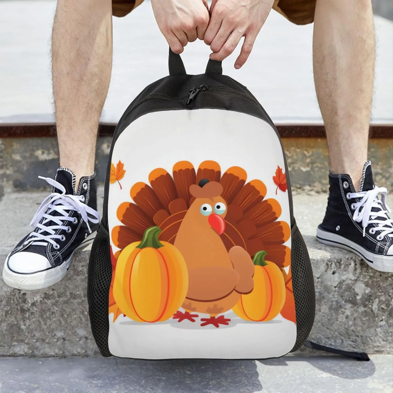 Laptop Backpack for Men Women Carry On Backpack Happy Thanksgiving Turkey Pumpkin Backpack Lightweight Travel Bag Casual Daypack