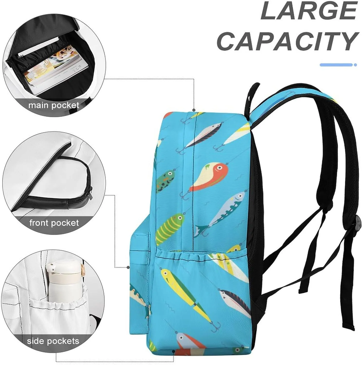 Laptop Backpack for Men Women Funny Fishing Bait Travel Work Backpack with Compartment Large Capacity Summer Daypack Business Work Bag
