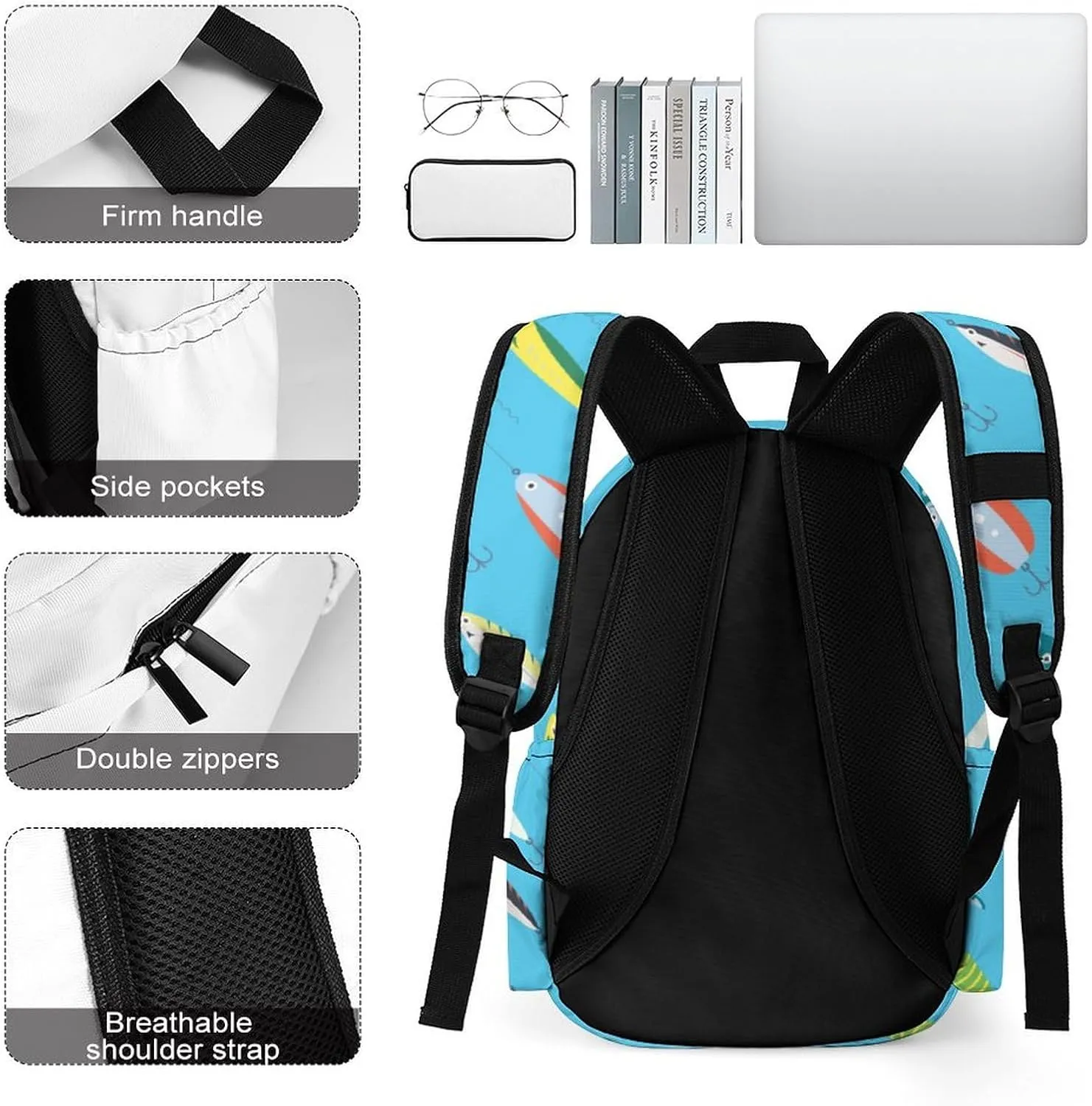 Laptop Backpack for Men Women Funny Fishing Bait Travel Work Backpack with Compartment Large Capacity Summer Daypack Business Work Bag