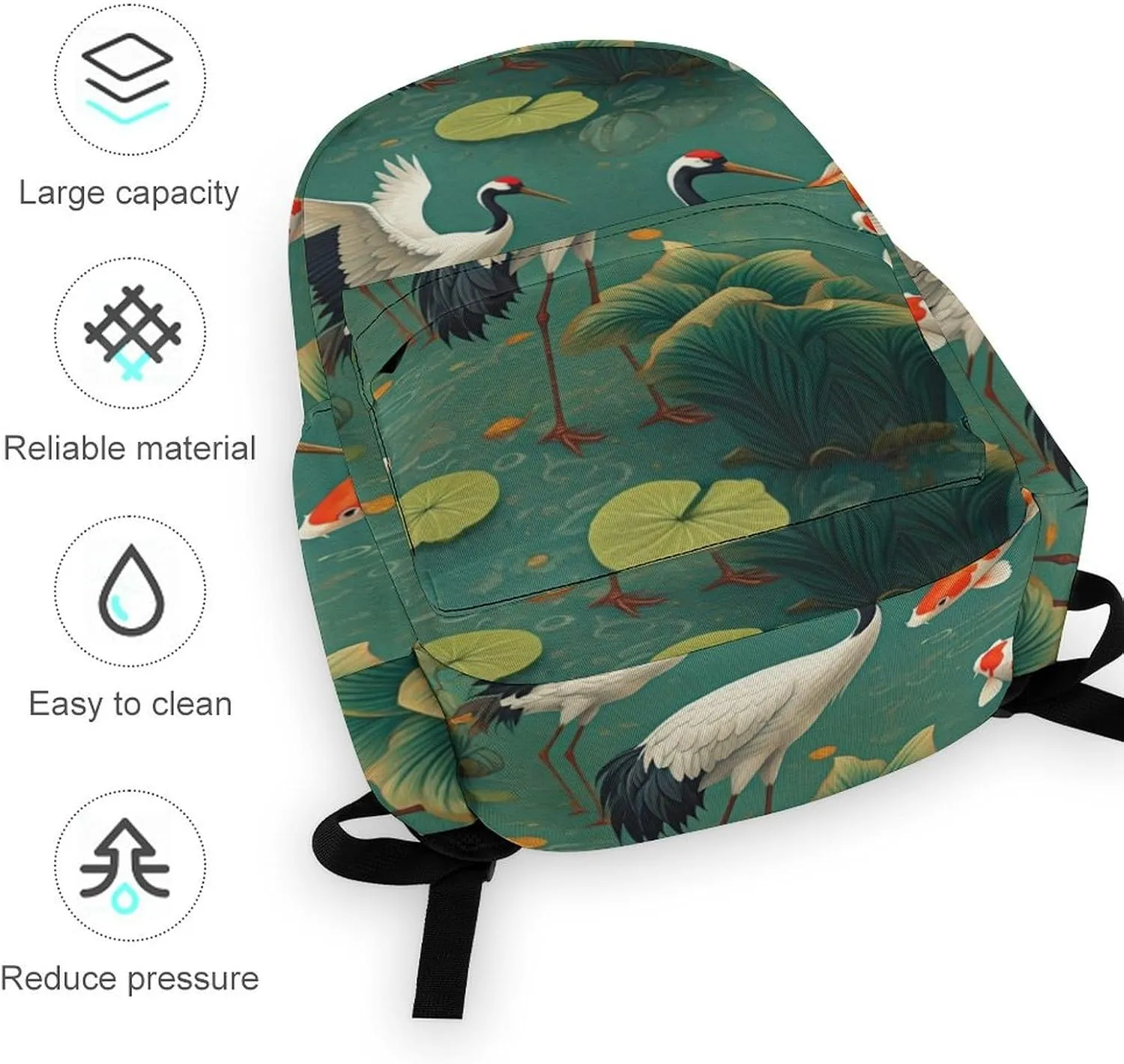 Laptop Backpack for Men Women Japanese Cranes Koi Travel Work Backpack with Compartment Large Capacity Waterplants Dragonflies Daypack Business Work Bag