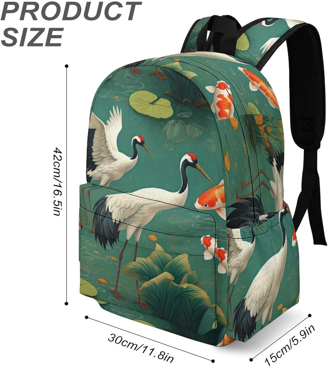 Laptop Backpack for Men Women Japanese Cranes Koi Travel Work Backpack with Compartment Large Capacity Waterplants Dragonflies Daypack Business Work Bag