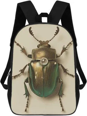 Laptop Backpack for Men Women Lightweight Travel Bag Green Beetle Photo Casual Daypack 17 Inch Adjustable Shoulder Bag for Work