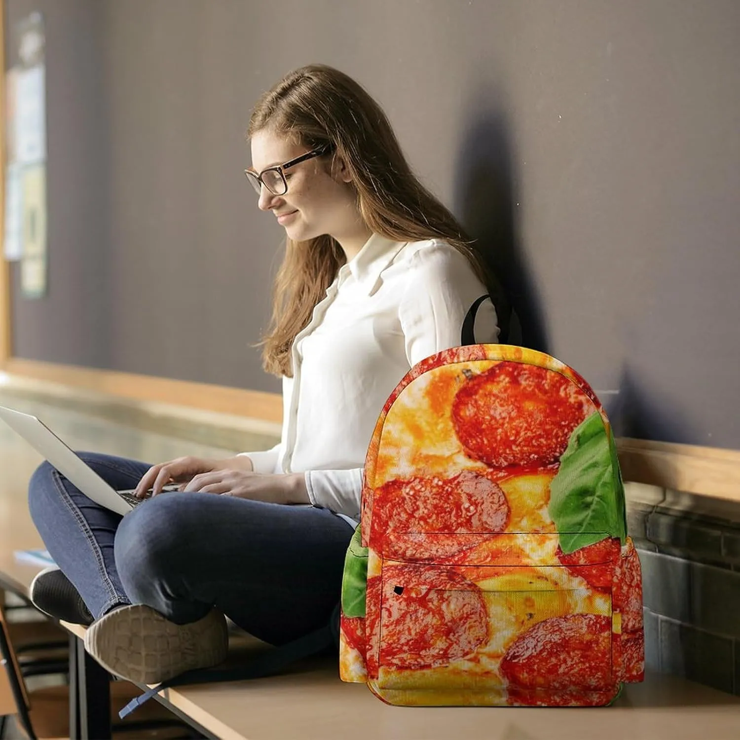Laptop Backpack for Men Women Thinly Sliced Pepperoni Travel Work Backpack with Compartment Large Capacity Pizza Food Daypack Business Work Bag