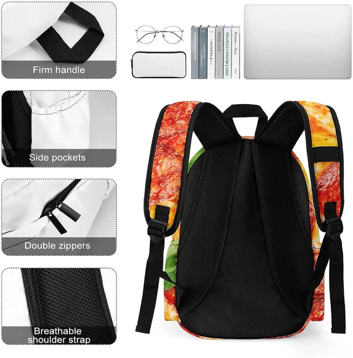 Laptop Backpack for Men Women Thinly Sliced Pepperoni Travel Work Backpack with Compartment Large Capacity Pizza Food Daypack Business Work Bag