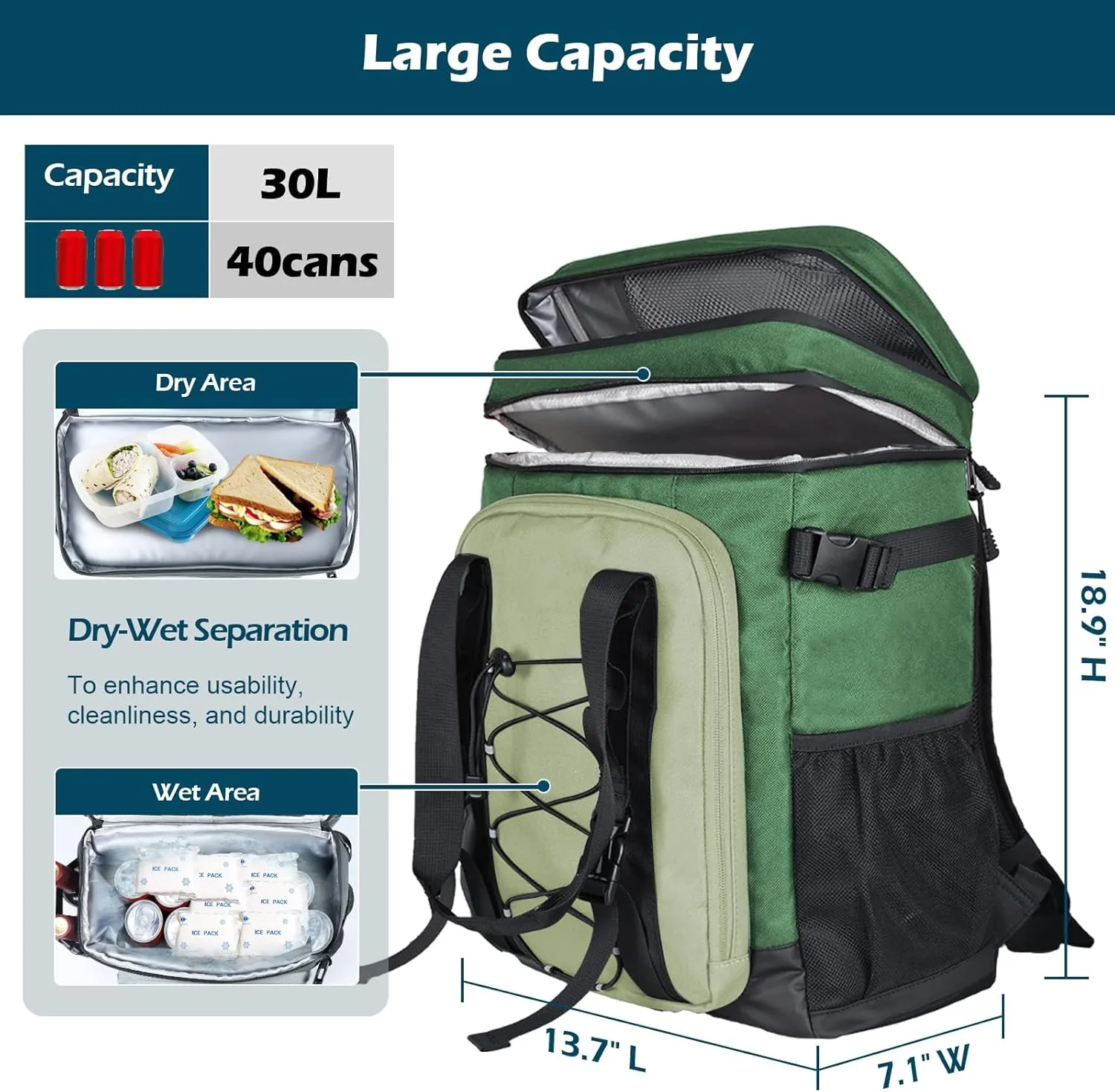 Large Backpack Cooler,40 Cans Leak Proof & Waterproof & Insulated Cooler Backpack, Soft Cooler Bag for Men & Women, Ice Chest for Camping,Beach,Picnic,Lunch,Travel,Fishing