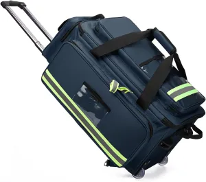 Large Capacity Medical Trolley Bag with Wheels - First Responder First Aid Kit Bag, Portable Outdoor Emergency Duffle Bag - Empty Trauma Bag with Compartments