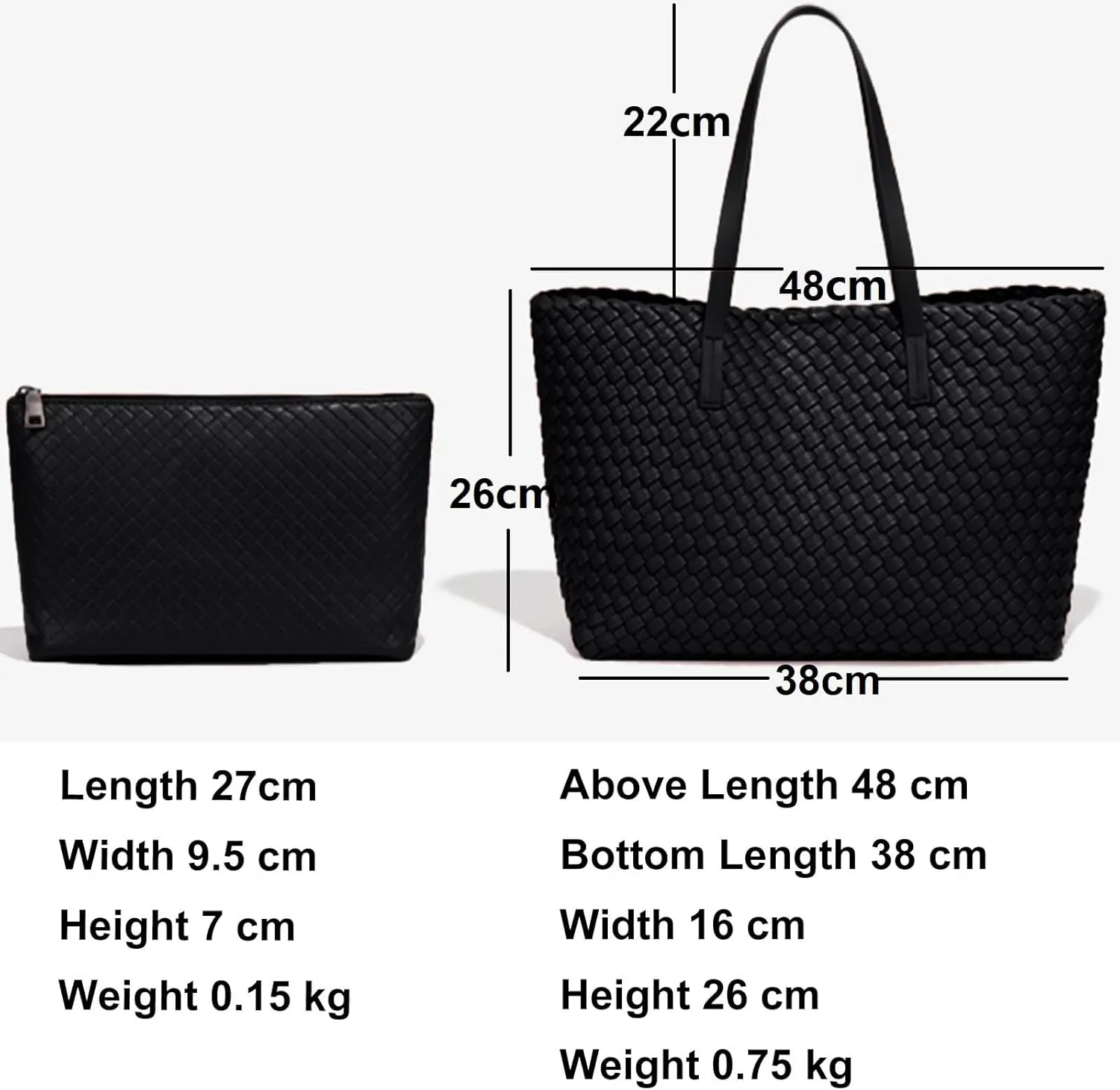 Large Capacity Shoulder Handbag Woven Leather Tote Bag with Matching Pouch Travel Lightweight