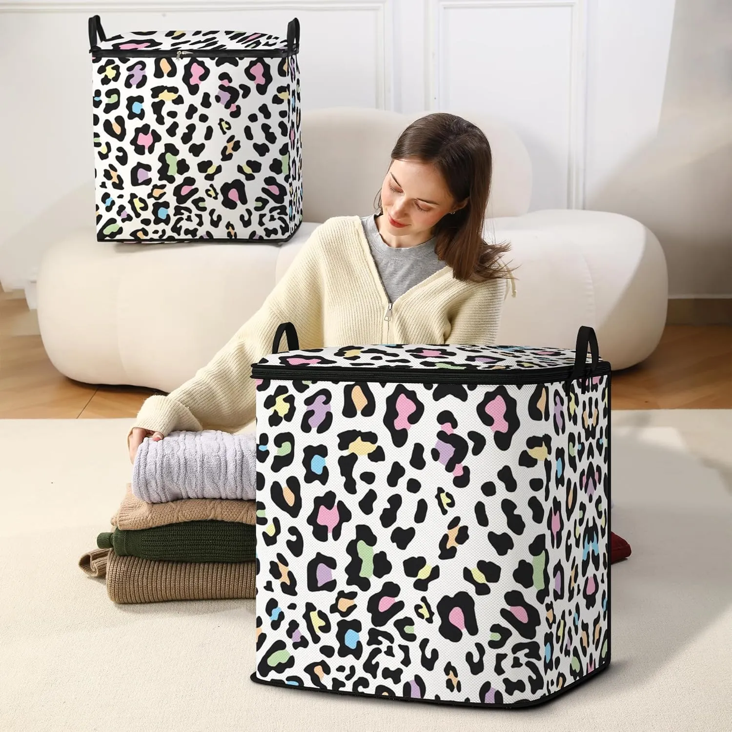 Large Comforter Storage Bag with Zipper,Closet Organizer for Clothes/Blankets/Quilts/Pillows,Fabric Moving Bags with Portable Handles 95L(2-Pack)