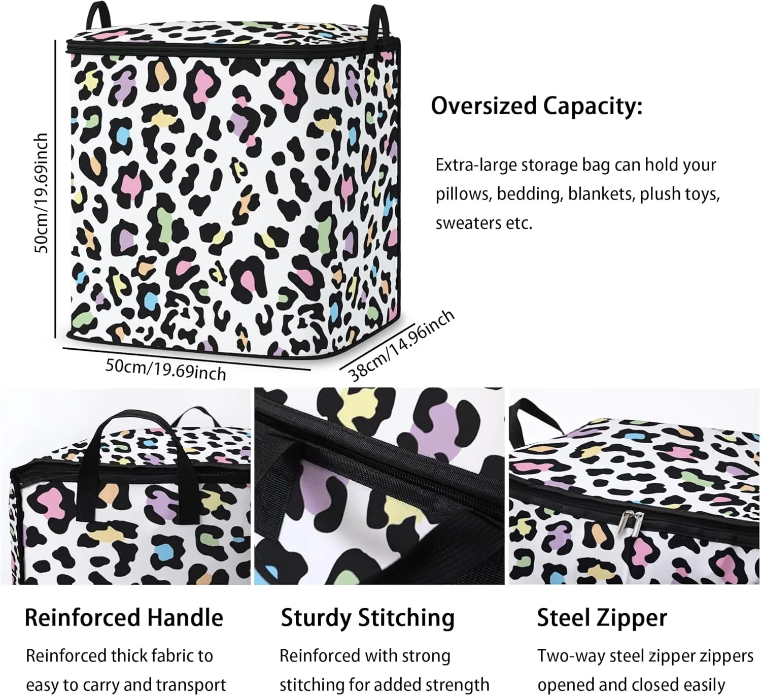 Large Comforter Storage Bag with Zipper,Closet Organizer for Clothes/Blankets/Quilts/Pillows,Fabric Moving Bags with Portable Handles 95L(2-Pack)