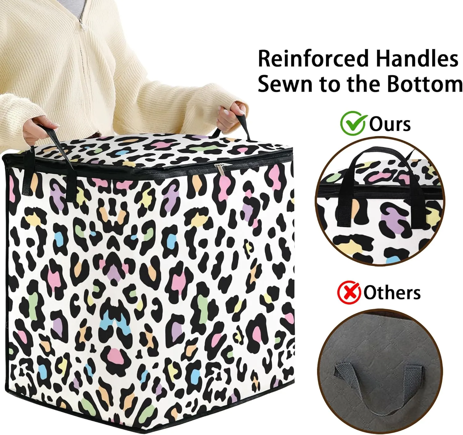 Large Comforter Storage Bag with Zipper,Closet Organizer for Clothes/Blankets/Quilts/Pillows,Fabric Moving Bags with Portable Handles 95L(2-Pack)