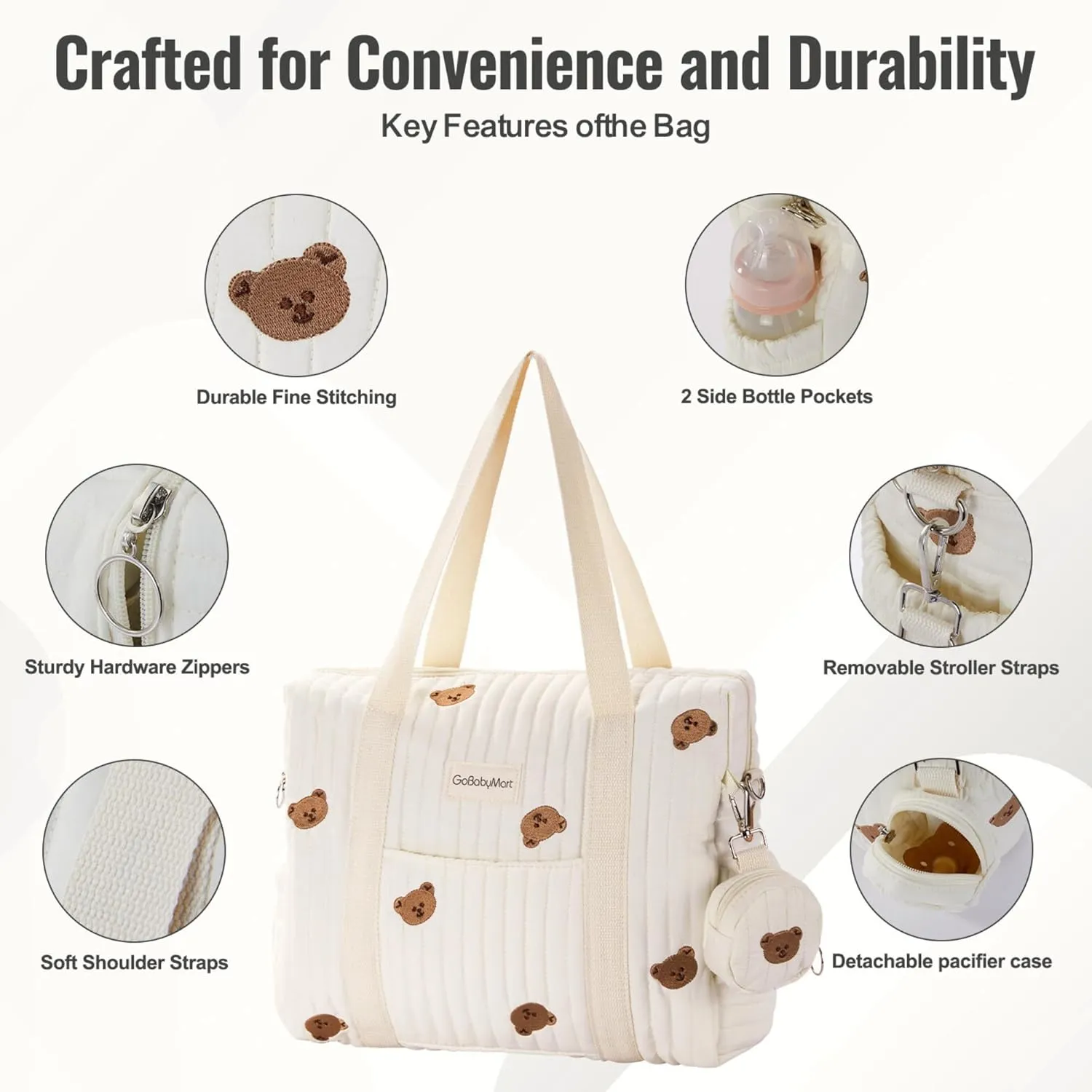 Large Diaper Bag Tote, Maternity Travel diaper tote, Multifunction baby bag, Baby Nappy Bags, Messenger bag (Medium - Bears)