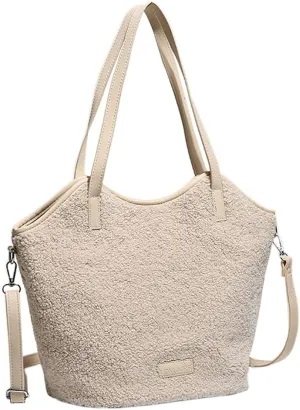 Large Fleece Sherpa Purse Teddy Plush Fluffy Furry Fuzzy Tote Bag Faux Fur Handbags for Women Ladies Crossbody Shoulder