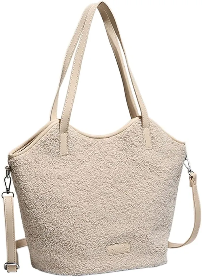 Large Fleece Sherpa Purse Teddy Plush Fluffy Furry Fuzzy Tote Bag Faux Fur Handbags for Women Ladies Crossbody Shoulder