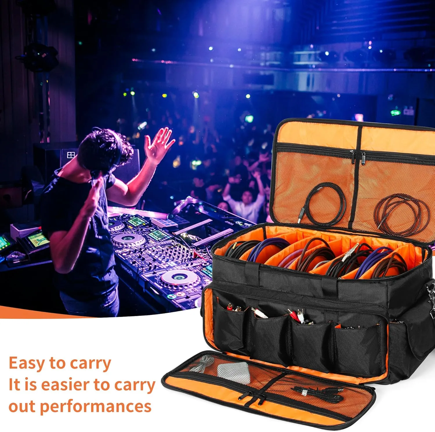 Large Gig Bag Cable File Bag With Adjustable Dividers Dj Cable Gig Bag for Cables, Cords,DJ Gear,Musicians Accessories 20 inch