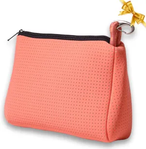 Large Makeup Bag with Zipper - Waterproof Neoprene Cosmetic Bag 7.7 x 10.75 x 5 inches - Pouch Blushing Pink