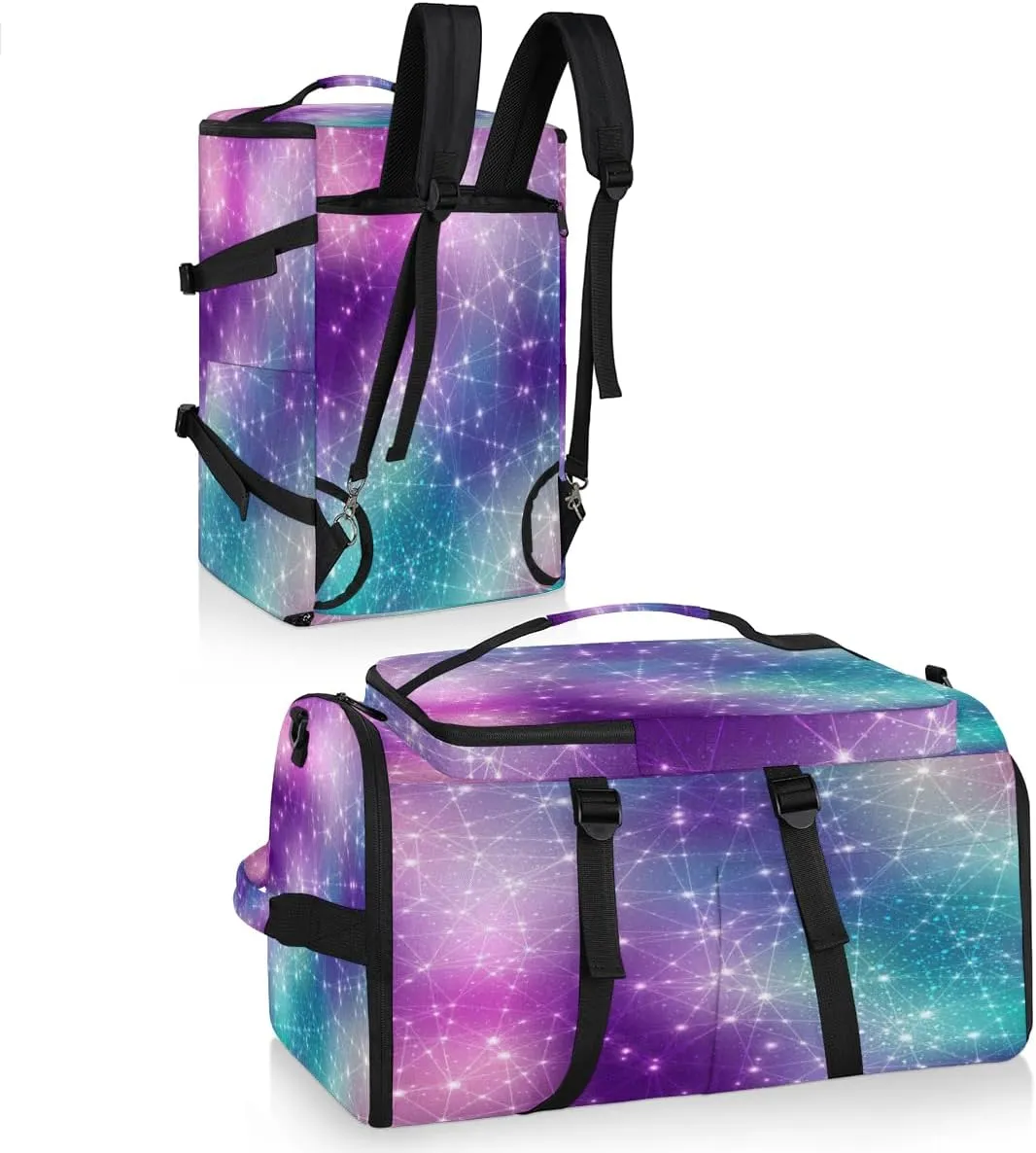 Large Sports Gym Bag With Shoe & Laptop Compartment 47L Waterproof Travel Duffel Bags for Men Women Galaxy Stars Luggage Backpack Duffle Bag