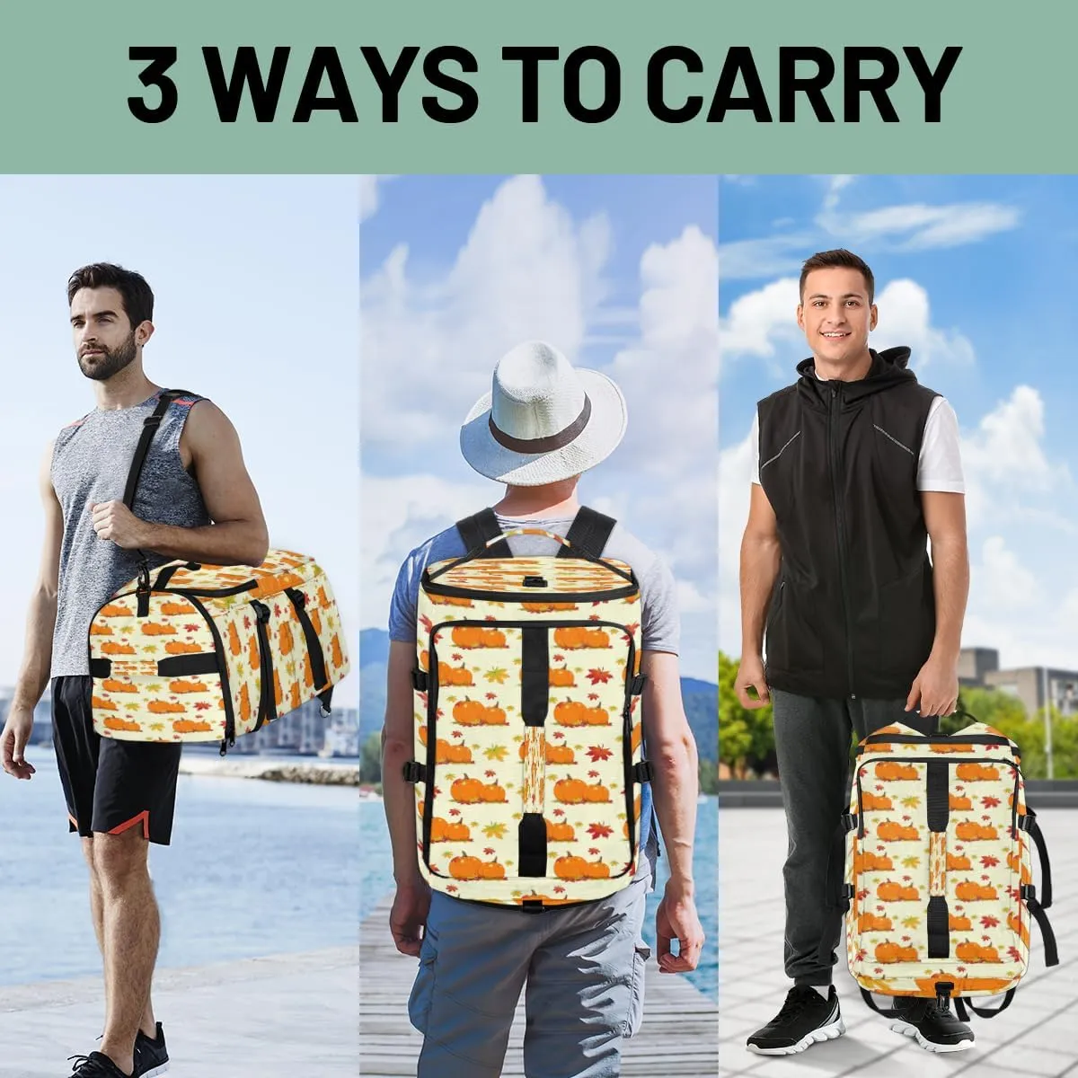 Large Sports Gym Bag With Shoe & Laptop Compartment 47L Waterproof Travel Duffel Bags for Men Women Pumpkins Maple Leaves Luggage Backpack Duffle Bag
