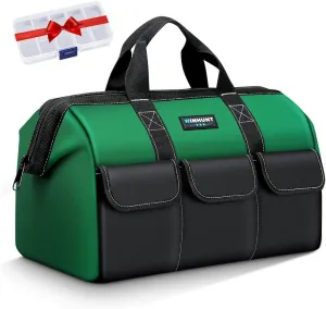 Large Tool Bag, Tool Bags for Men Heavy Duty, 17.3inch/44cm, Green, 1680D Polyester, Ideal for DIY and Craftsmen