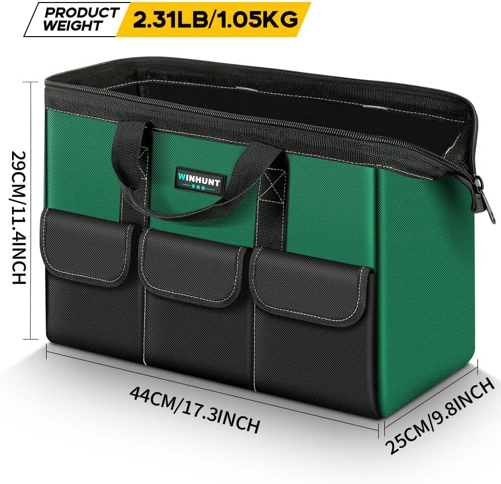 Large Tool Bag, Tool Bags for Men Heavy Duty, 17.3inch/44cm, Green, 1680D Polyester, Ideal for DIY and Craftsmen