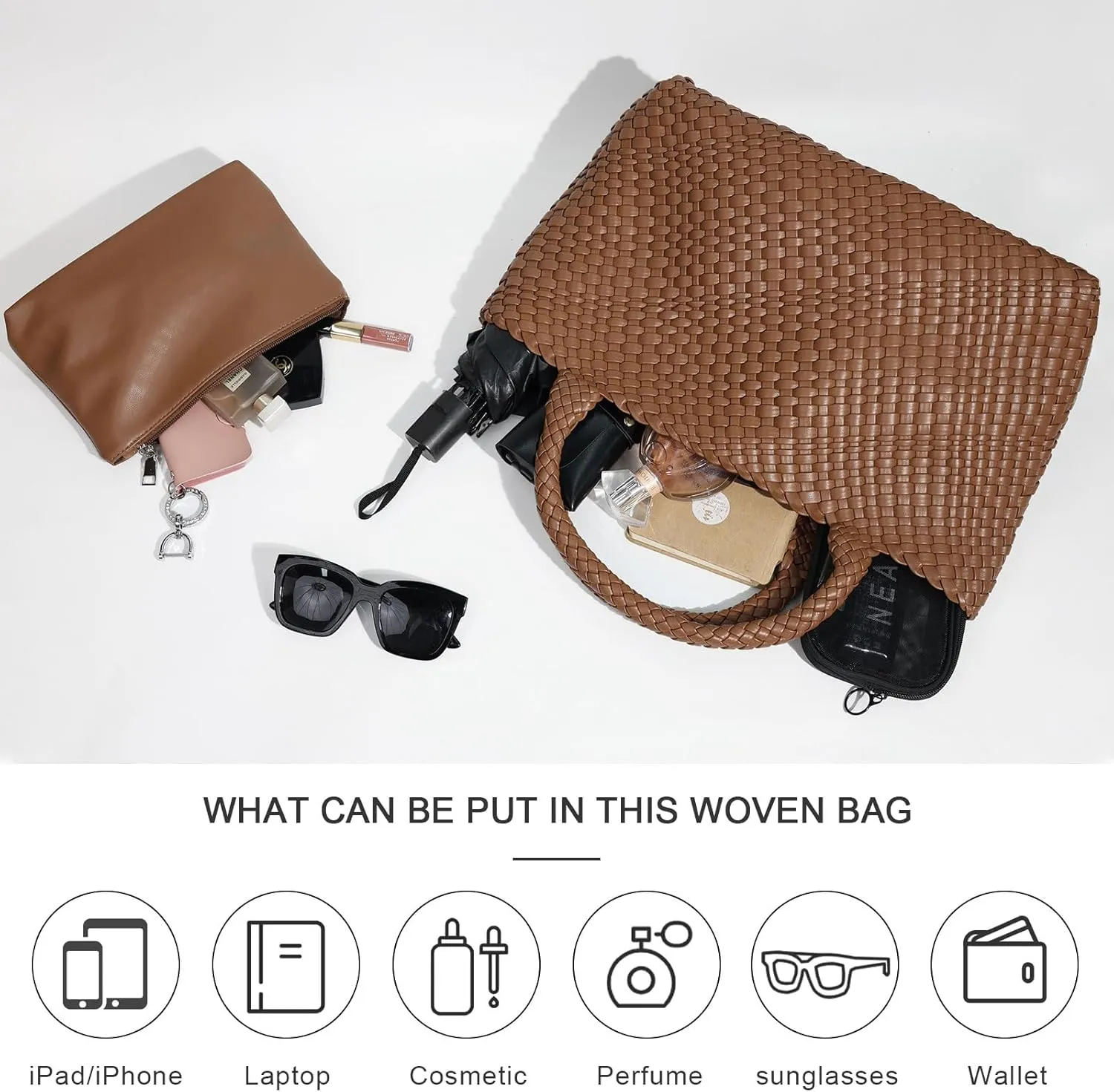 Large Woven Tote Bag for Women Vegan Leather Braided Handbag, and Purses, Top Handle Shoulder Bags