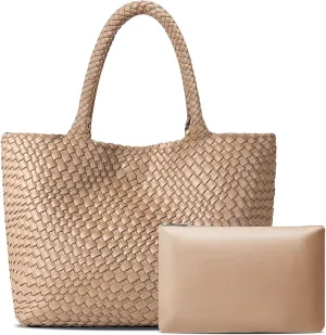 Large Woven Tote Bag for Women Vegan Leather Braided Handbag, and Purses, Top Handle Shoulder Bags