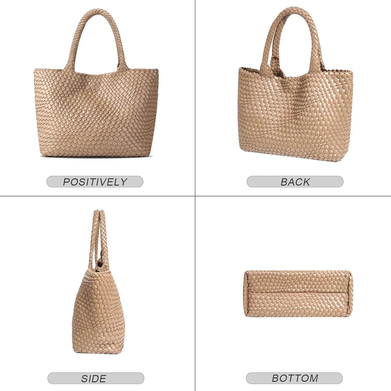 Large Woven Tote Bag for Women Vegan Leather Braided Handbag, and Purses, Top Handle Shoulder Bags