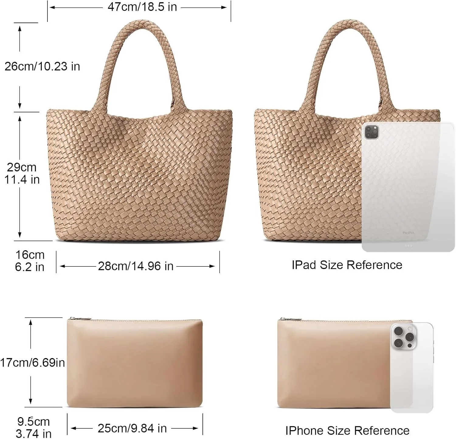 Large Woven Tote Bag for Women Vegan Leather Braided Handbag, and Purses, Top Handle Shoulder Bags