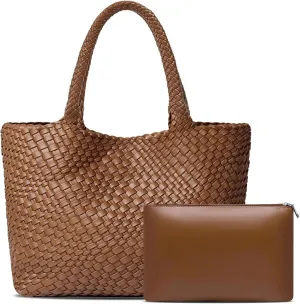 Large Woven Tote Bag for Women Vegan Leather Braided Handbag, and Purses, Top Handle Shoulder Bags