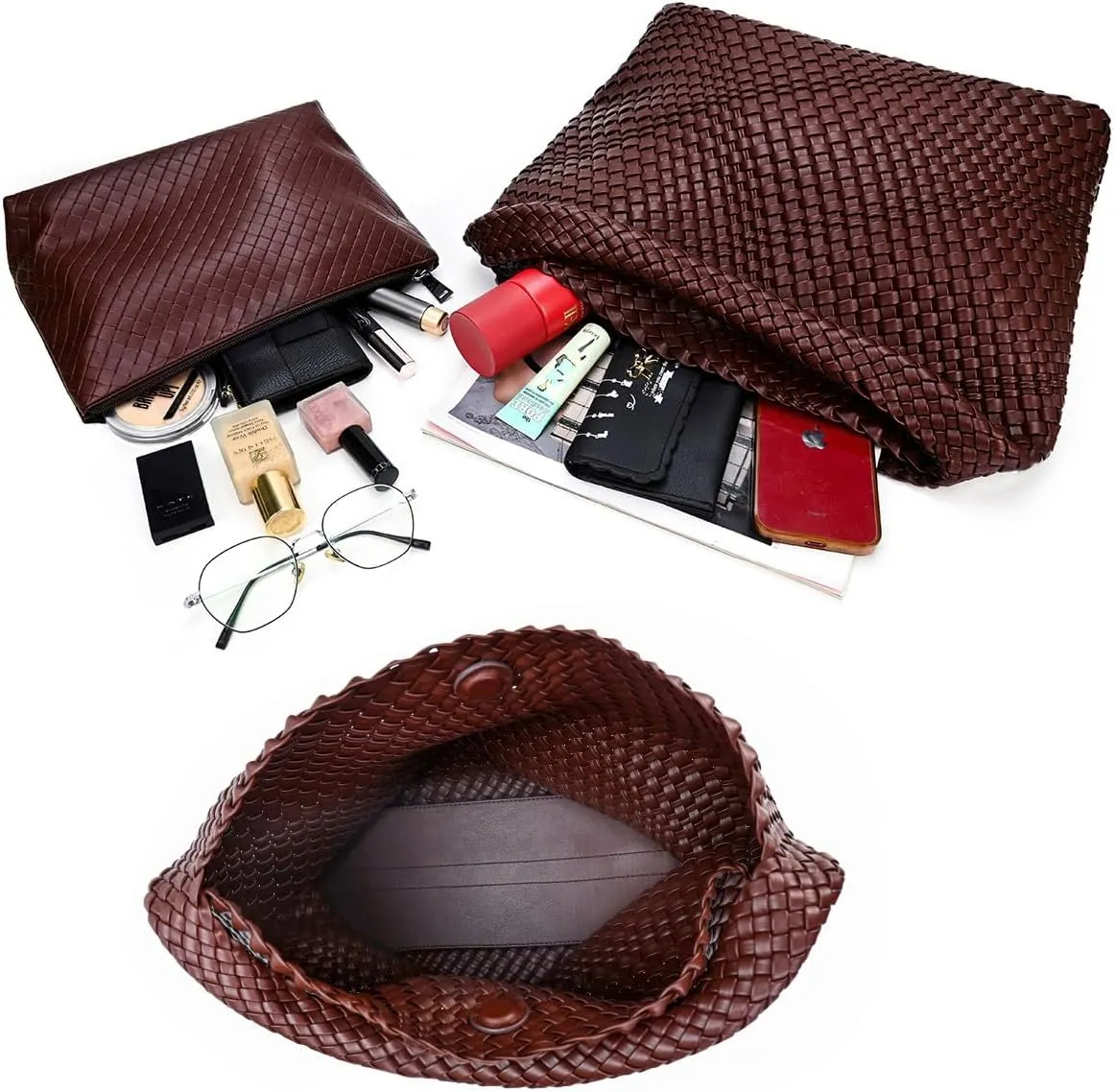 Large Woven Tote Bag for Women Woven Purse Leather Handbags Braided Purse Weave Purse with Top Handle