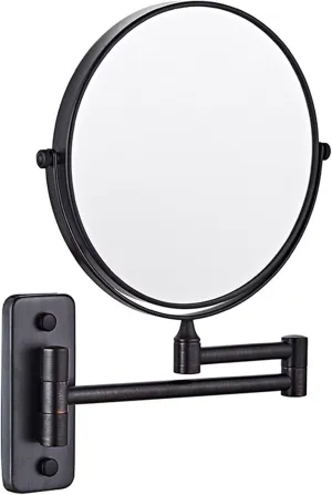 LARRO Wall Mounted Makeup Mirror, 8 inch Black Finish Double Sided Magnifying Shaving Mirror, Extendable Bathroom Round Cosmetic Vanity Mirrors,3X (Color : 7X)