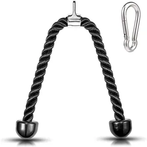 LAT Pull Down bar Tricepse Rope 27 Inches Pull Down Fitness Cable Attachment Machine Coated Nylon Rope with Stainless Steel Snap Hook