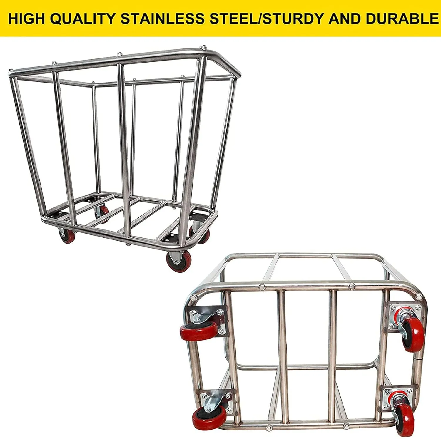 Laundry Cart Commercial,10 Bushel (350L) Large Industrial Rolling Laundry Hamper with 4 Inch Wheels,Home Heavy Duty Laundry Baskets with Stainless Steel Frame, 260 LBS Weight Capacity