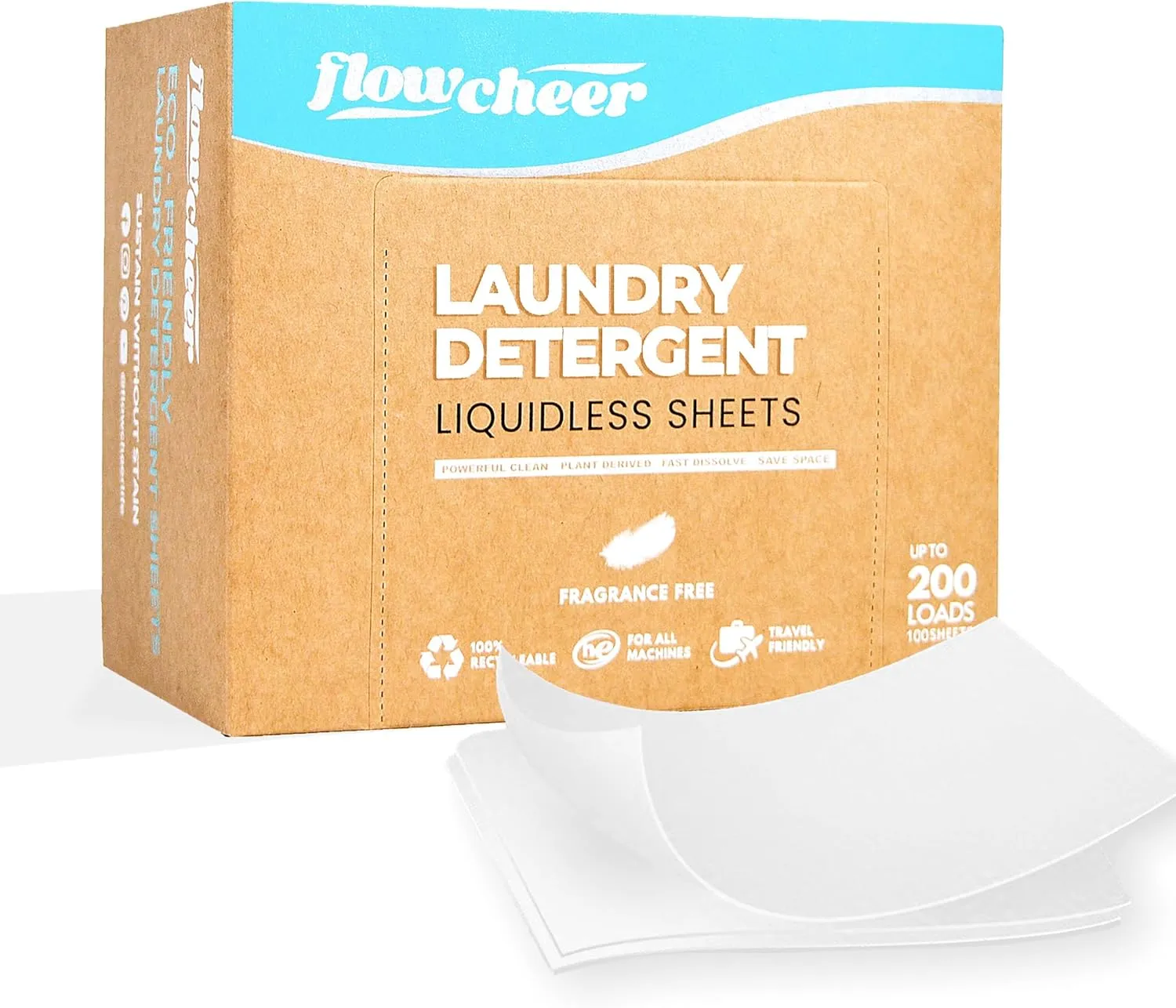 Laundry Detergent Sheets Strips 200 Loads, Clothes Washing Sheet for Cold Water, Unscented Skin-loved, Plastic-Free Washer Sheets