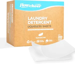 Laundry Detergent Sheets Strips 200 Loads, Clothes Washing Sheet for Cold Water, Unscented Skin-loved, Plastic-Free Washer Sheets