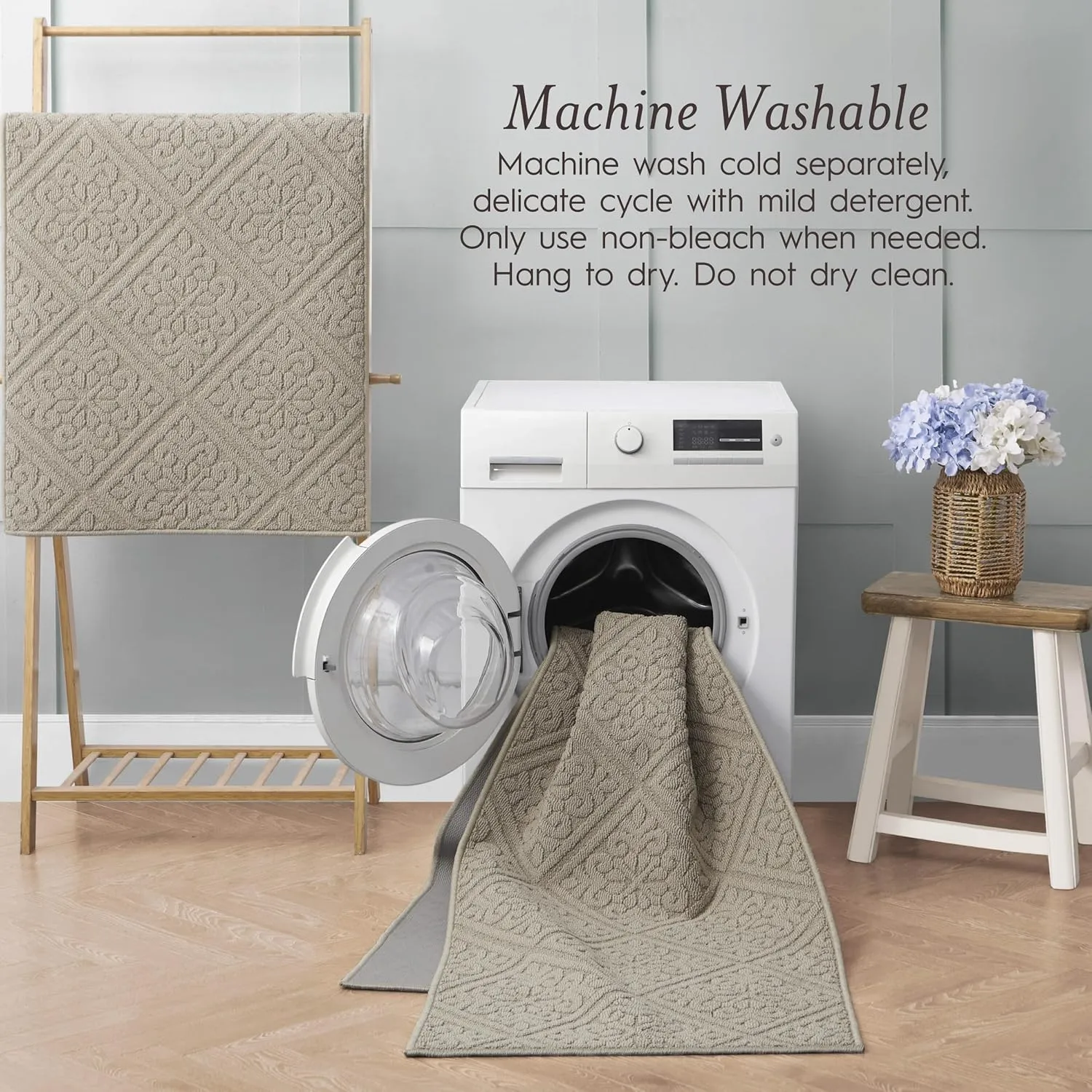 Laura Ashley Hi-Low Tufted 26" x 60" Washable Skid-Resistant Runner Rug - Linen Austell Solid