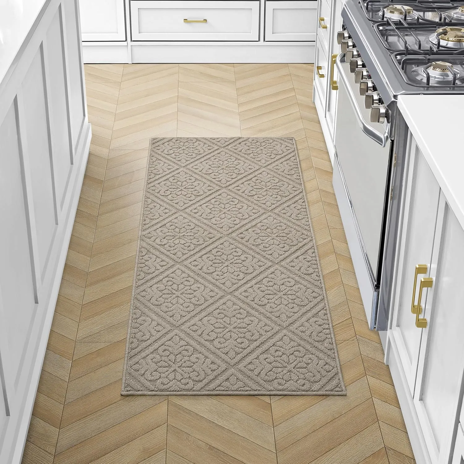 Laura Ashley Hi-Low Tufted 26" x 60" Washable Skid-Resistant Runner Rug - Linen Austell Solid