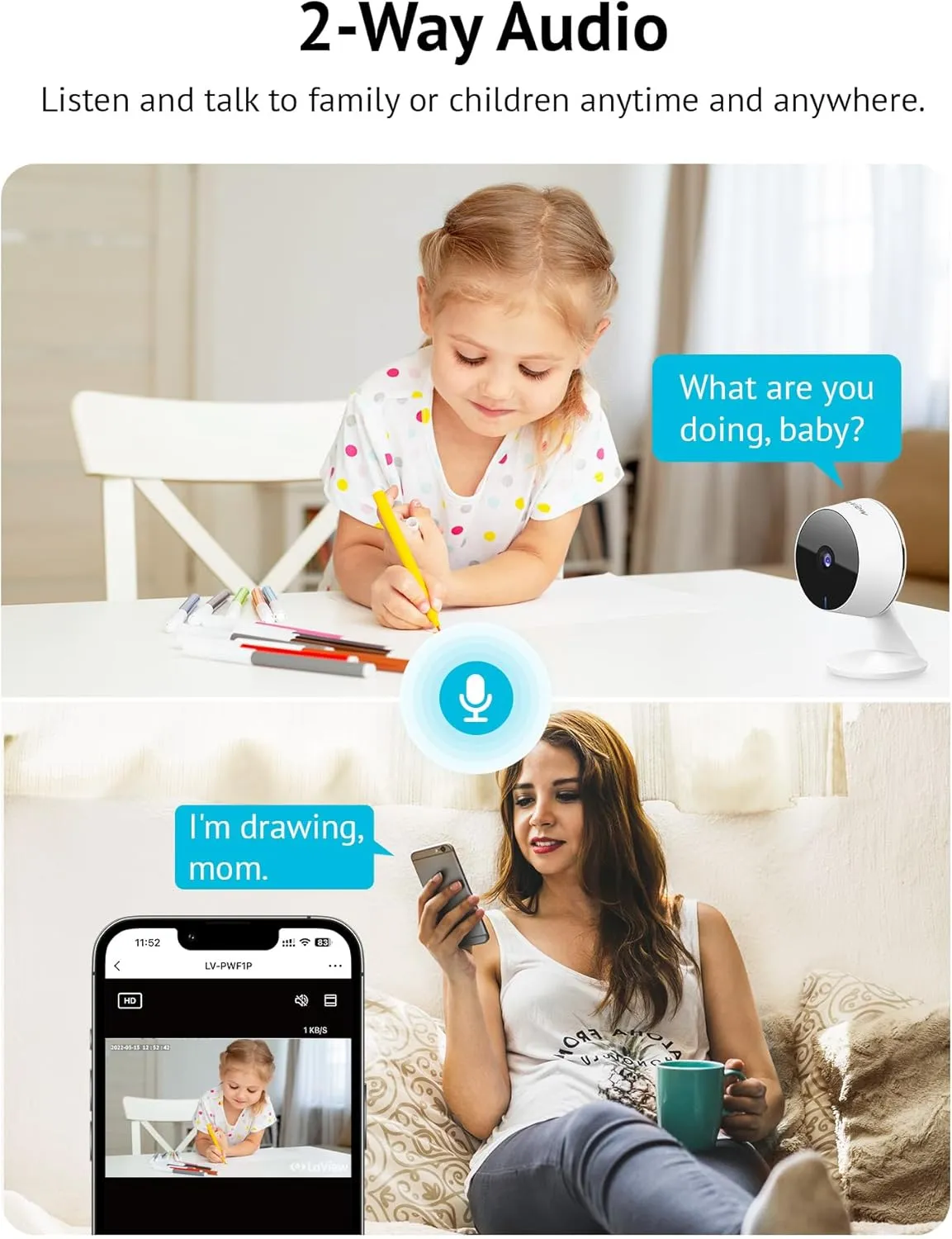 LaView 4MP 2K Cameras for Home Security Indoor, 5G& 2.4GHz Home Security Camera for Baby/Elder/Pet/Nanny,US Cloud Service,Compatible with Alexa iOS & Android