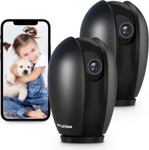 LaView Baby Monitor with Phone App (2 Pack), 1080P WiFi Pet Camera Indoor, 360° Home Security Camera with Motion & Sound Detection, Two-Way Audio, Night Vision, Local & Cloud Storage, Works with Alexa