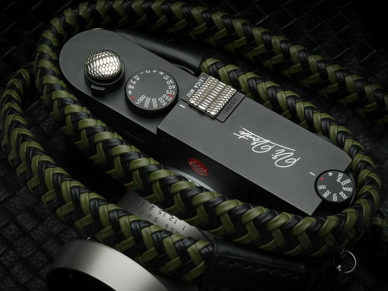 Leather Braided Camera Strap Matador Noir w/Electroplated Rings, Hand-Made 47 inches