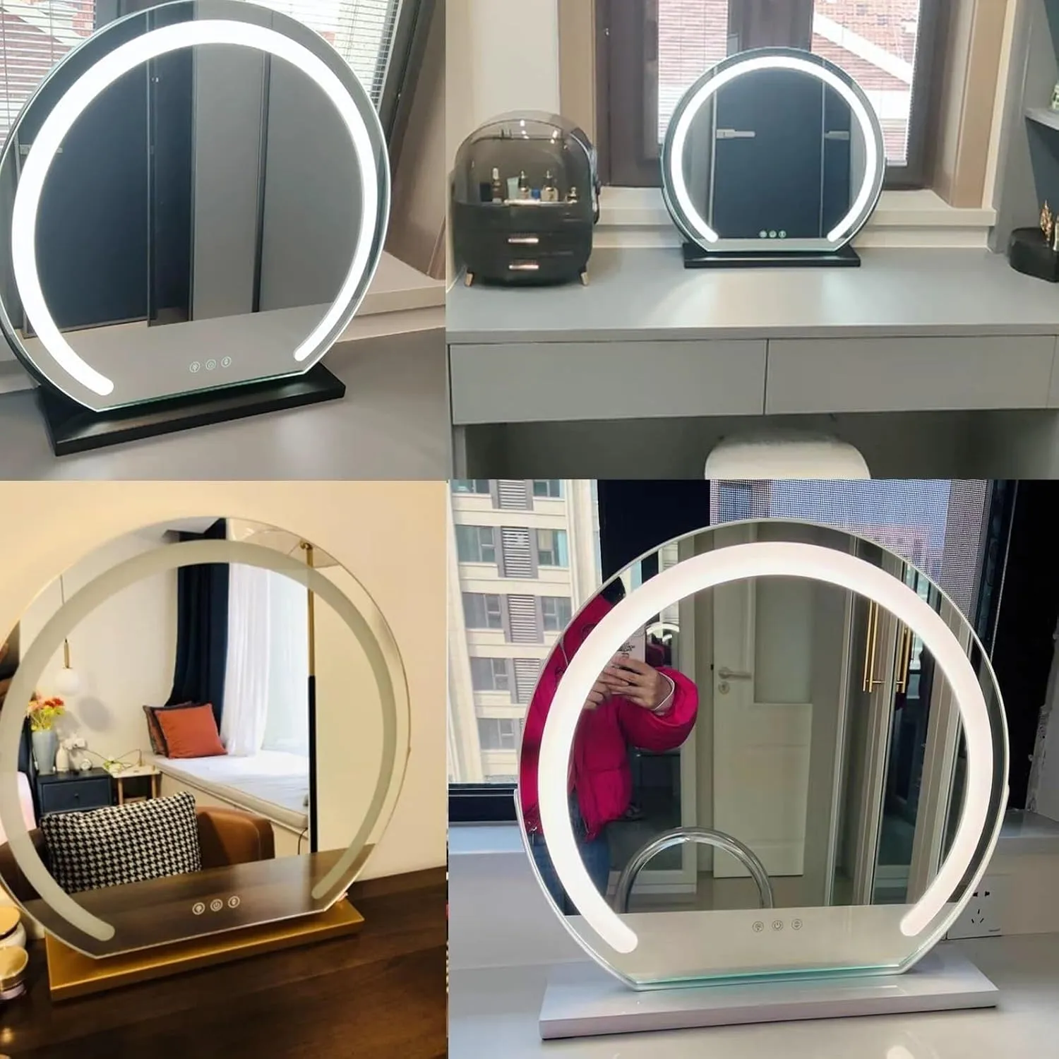 LED Lighted Vanity Mirror with 360° Rotation - Round Makeup Mirror with Smart Touch Control, Dimmable 3 Colors for Bedroom Tabletop, 40cm White