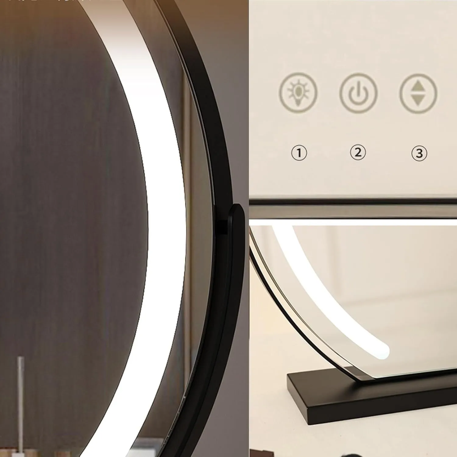 LED Lighted Vanity Mirror with 360° Rotation - Round Makeup Mirror with Smart Touch Control, Dimmable 3 Colors for Bedroom Tabletop, 40cm White