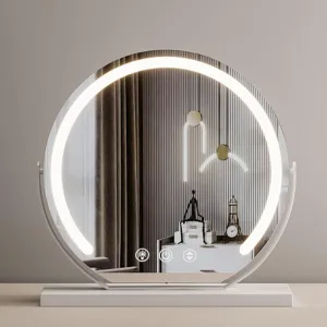 LED Lighted Vanity Mirror with 360° Rotation - Round Makeup Mirror with Smart Touch Control, Dimmable 3 Colors for Bedroom Tabletop, 40cm White