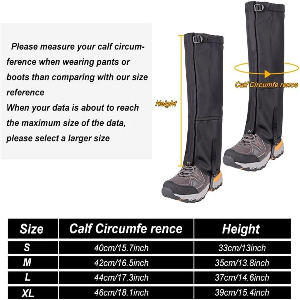 Leg Gaiters Waterproof Snow Boot Gaiters for Snowshoeing, Hiking, Hunting, Running, Motorcycle Anti-Tear Oxford Fabric, TPU Instep Belt Metal Shoelace Hook for Outdoor
