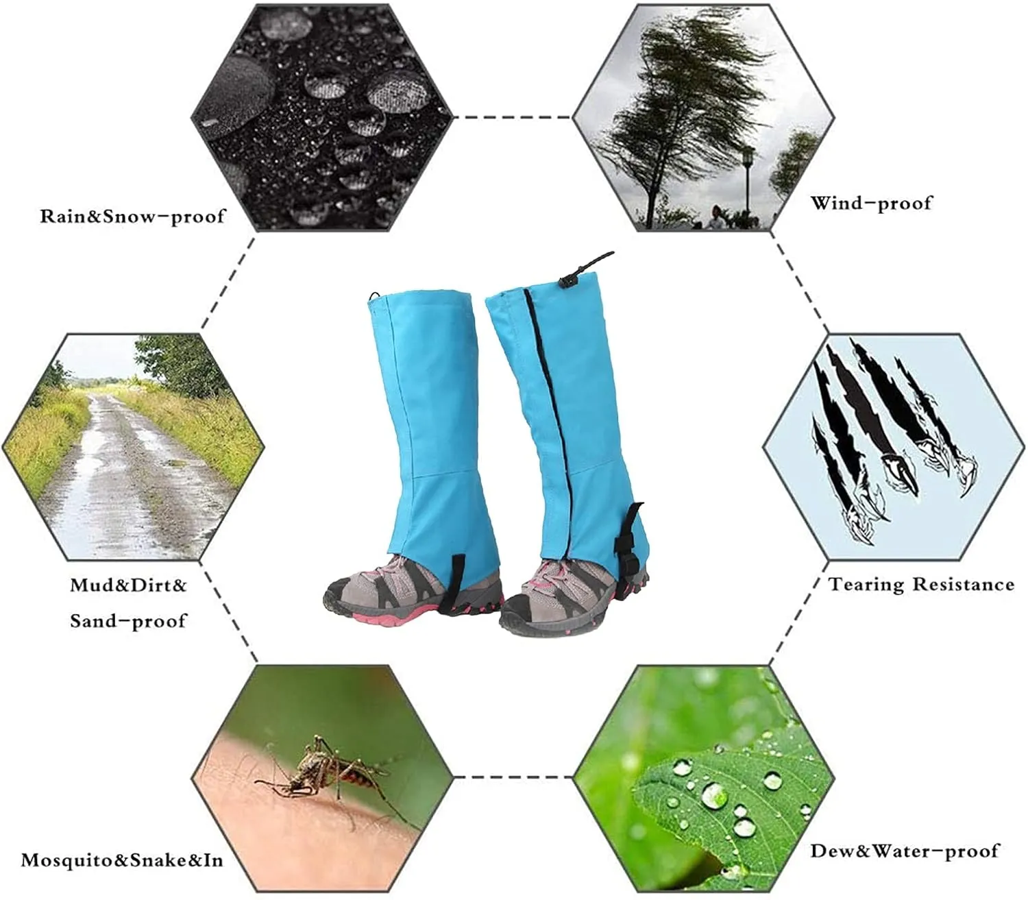 Leg Gaiters,Outdoor Gaiters,Adjustable Size Gaiters,Gaiters for Hiking,Walking,Breathable Gaiters for Men and Women(1 Pair)