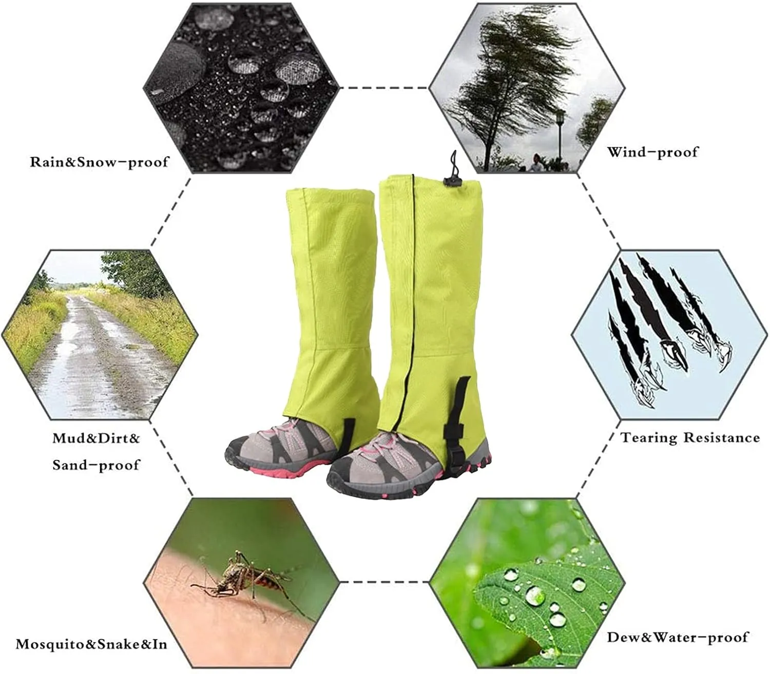 Leg Gaiters,Outdoor Gaiters,Adjustable Size Gaiters,Gaiters for Hiking,Walking,Breathable Gaiters for Men and Women(1 Pair)