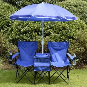 LEGENDARY-YES Portable Folding Picnic Double Chair W/Umbrella Table Cooler Beach Camping Chair